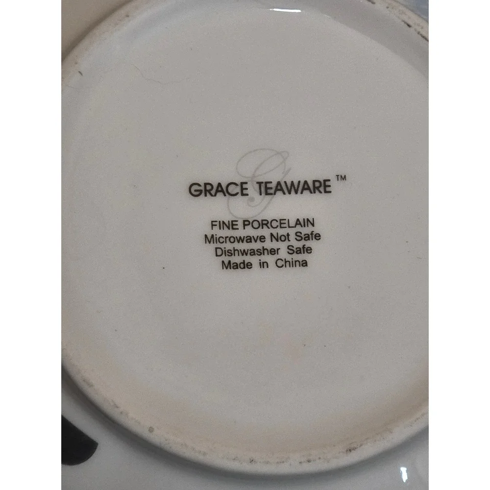 Grace Teaware Fine Porcelain Teapot Polka Dot Blue Tree Toile Gold Trim